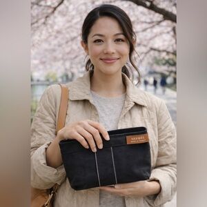 Authentic Hermès Paris Black Canvas Cosmetic Pouch Clutch Travel Bag w/COA